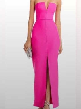 BCBGMaxAzria Strapless Hot Pink Column Gown with Front Slit